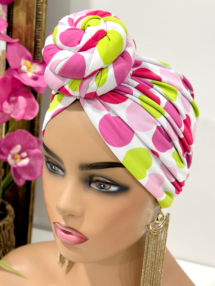 Pink Polka Pre-Tied Turban