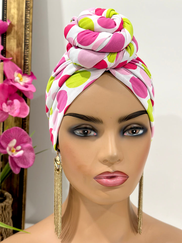 Pink Polka Pre-Tied Turban