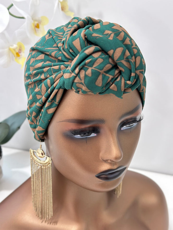 Green Leaf Pretied Knotted Turban