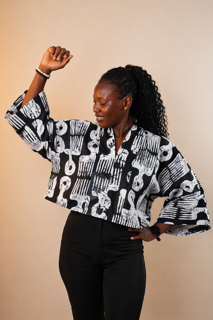 Kimono Print Crop Top