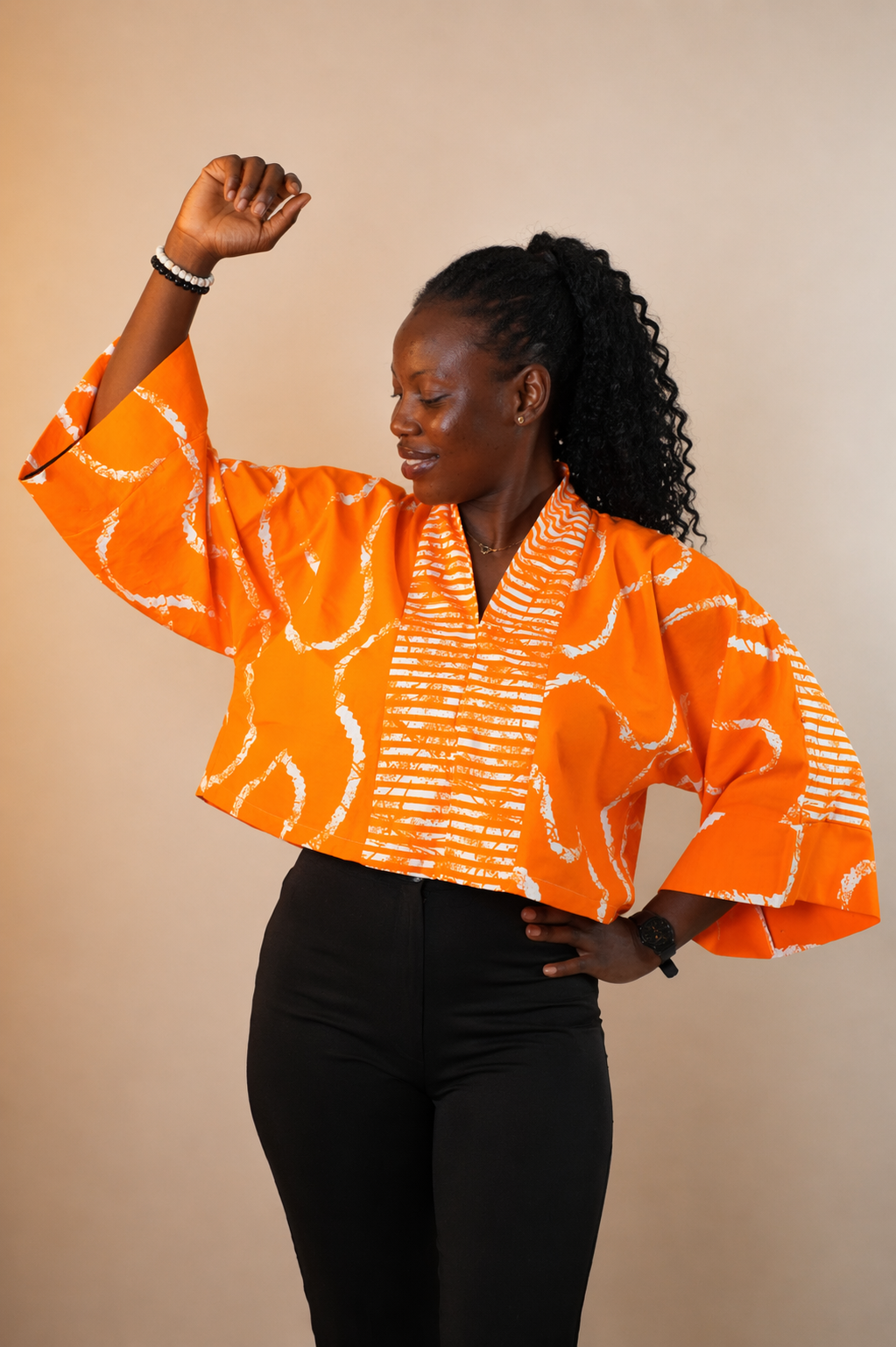 Kimono Print Crop Top