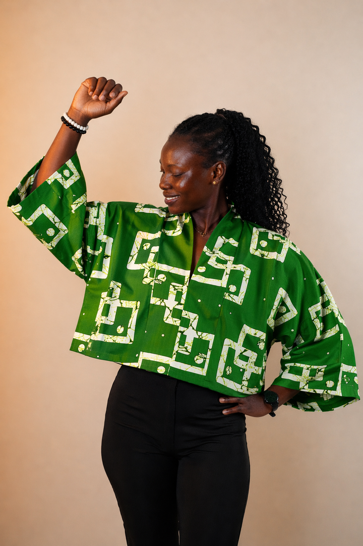 Kimono Print Crop Top