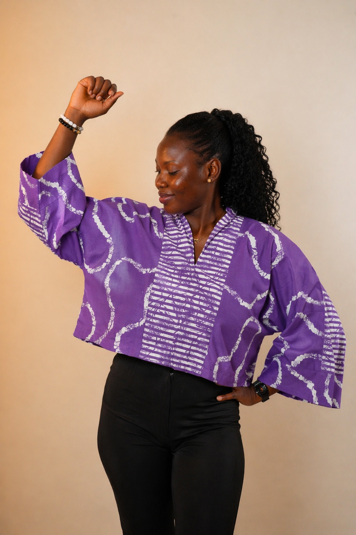 Kimono Print Crop Top