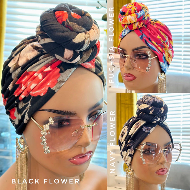 Idowu Pre-Tied Turban - Flower print turban for women