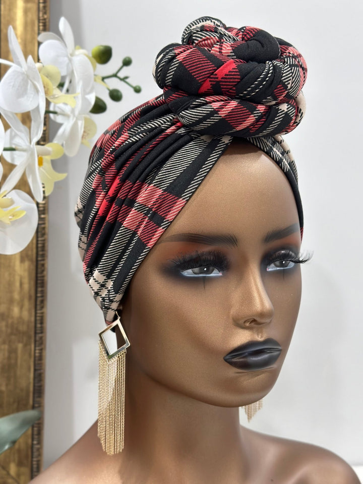 Leila Plaid Pre - tied Turban - Mudvii