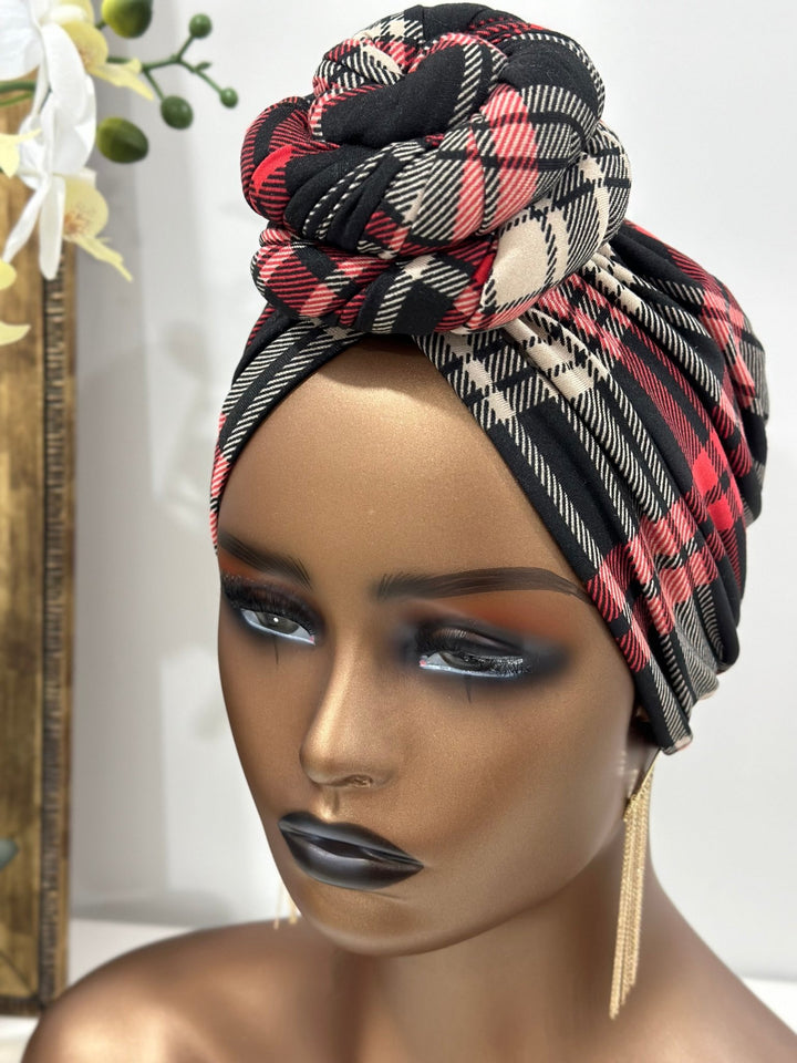 Leila Plaid Pre - tied Turban - Mudvii