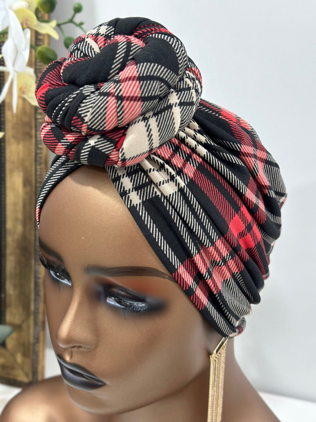 Leila Plaid Pre - tied Turban - Mudvii