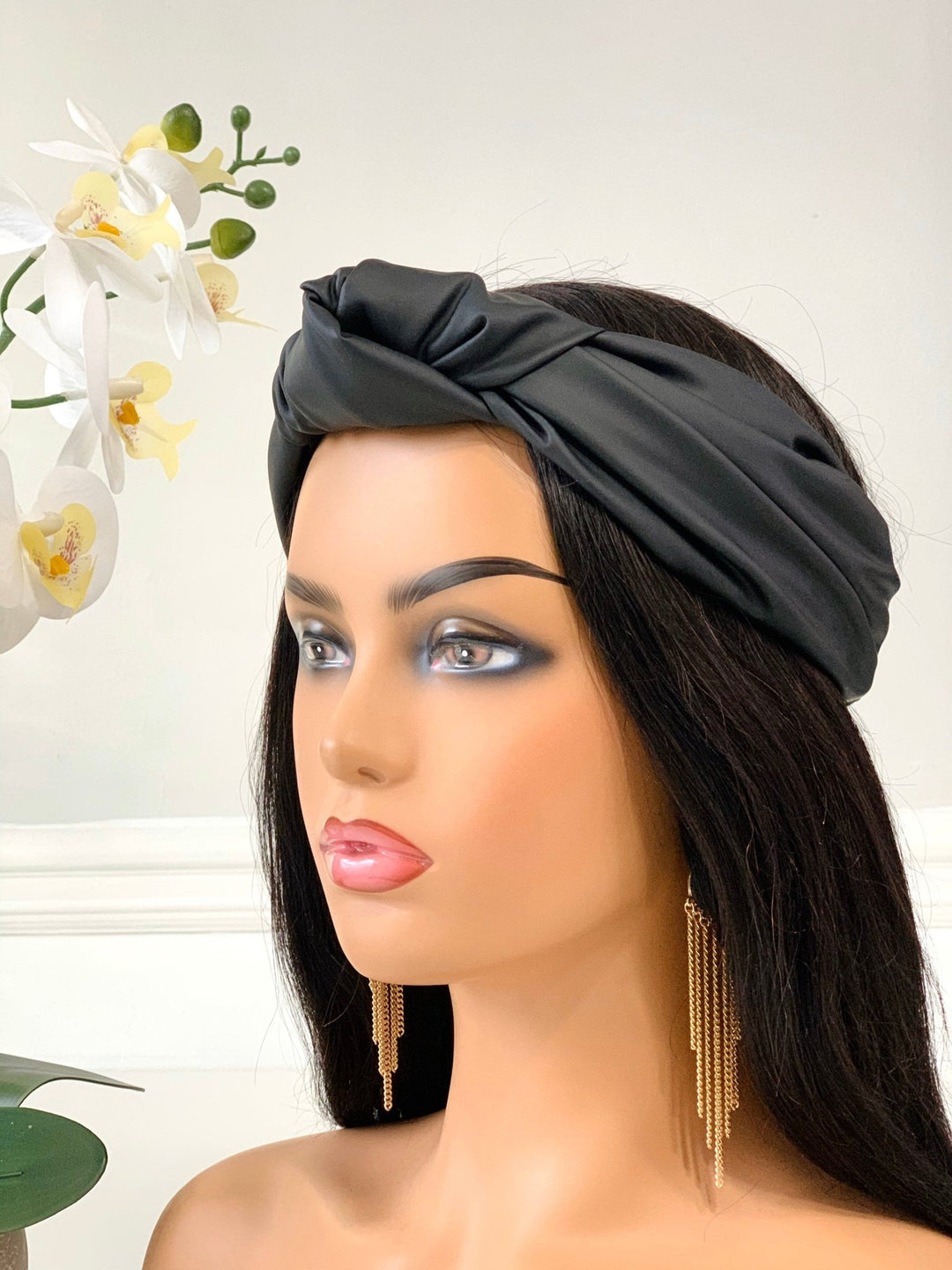 Matte Black Faux Leather Knotted Headband - Mudvii