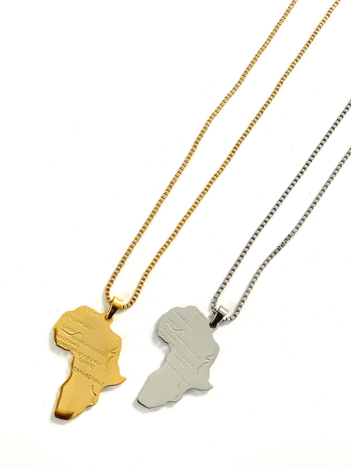 African continent map gold pendant necklace