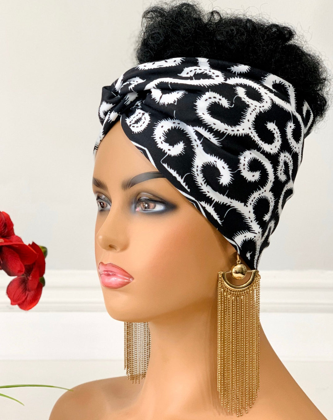 Ama Black & White Twist Headband in Stretch Jersey Fabric