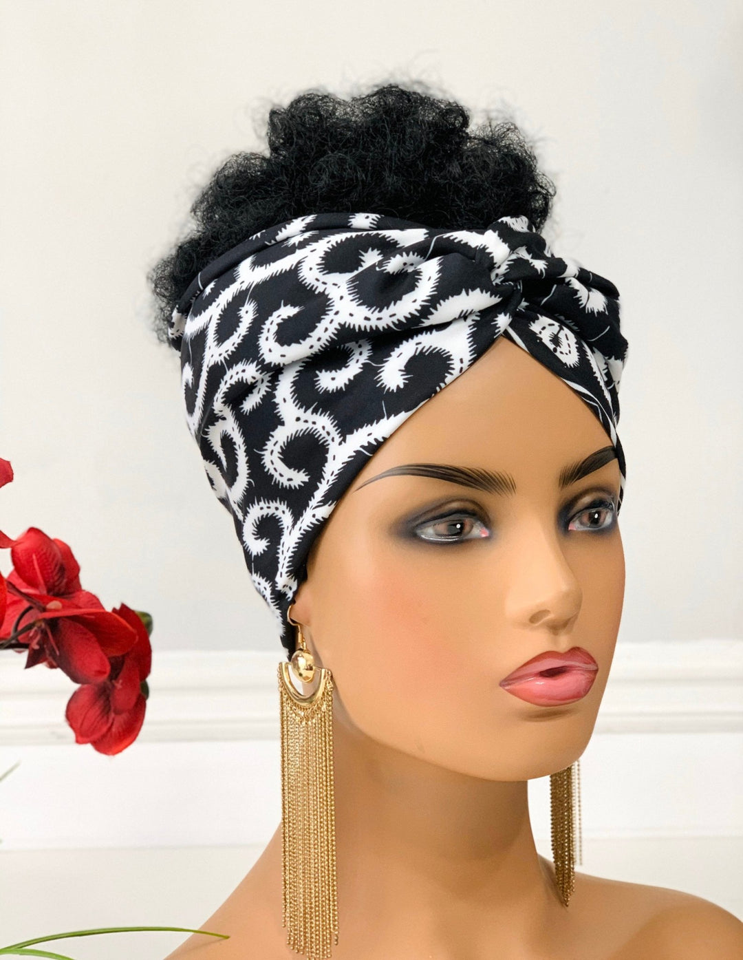 Ama Black & White Twist Headband in Stretch Jersey Fabric