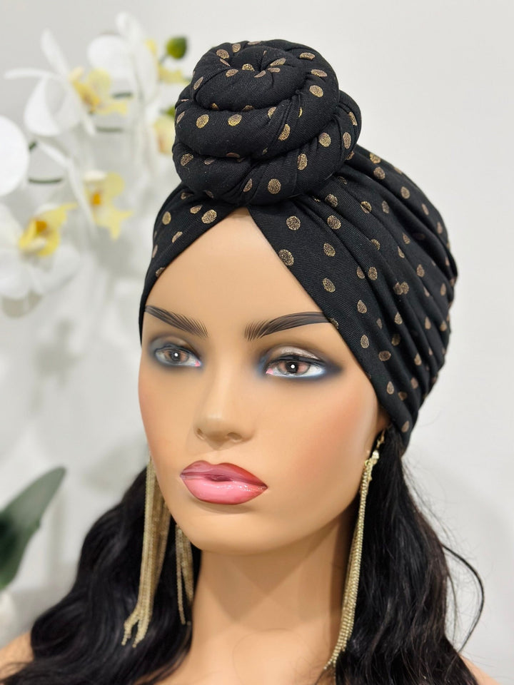 Black & Gold Polka Dot Turban Hat - Stylish women's accessory