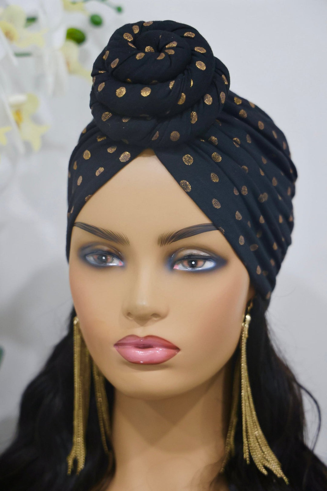 Black & Gold Polka Dot Turban Hat - Stylish women's accessory
