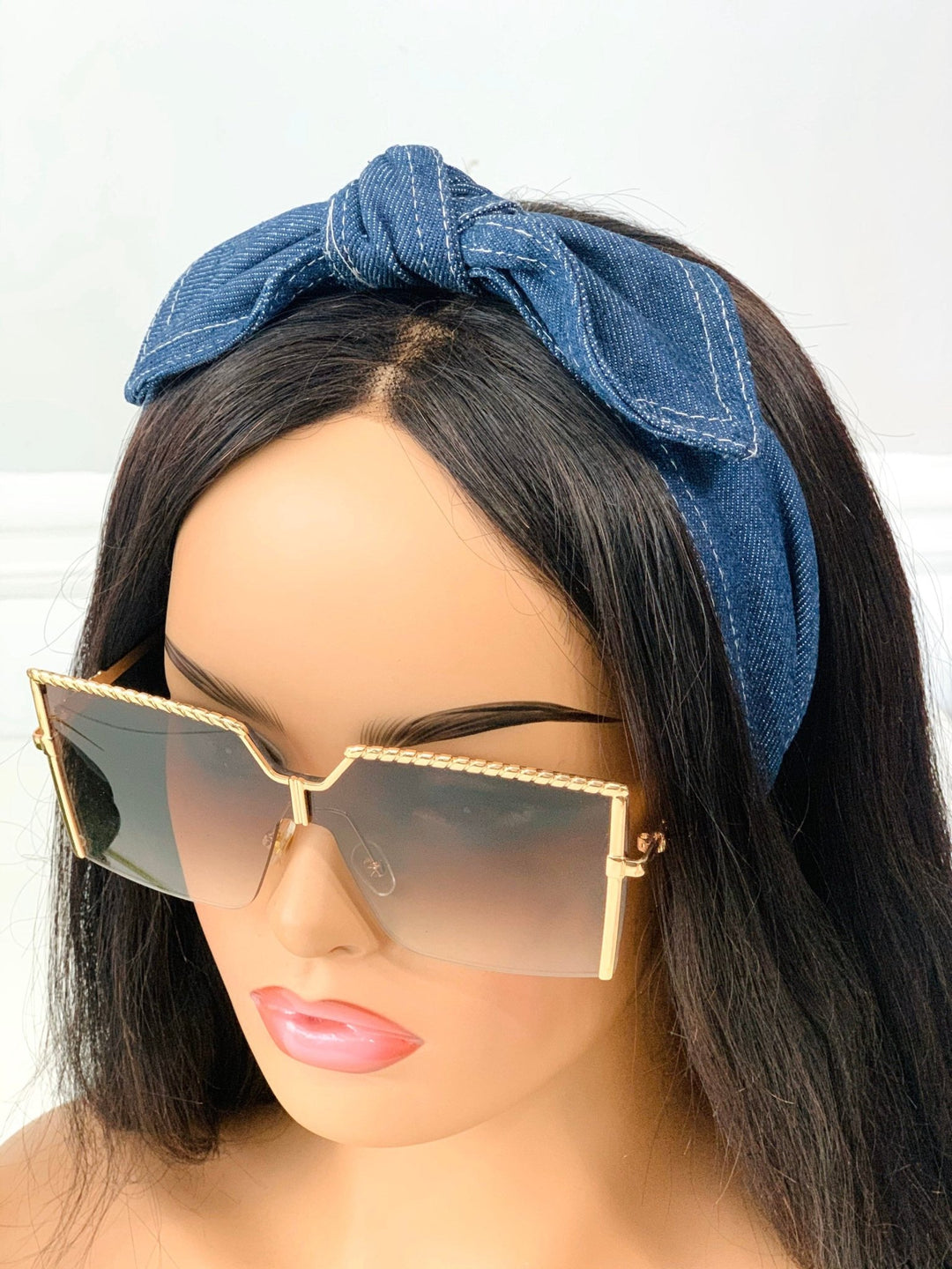 Denim Bow Headband - Comfortable black and blue headbands