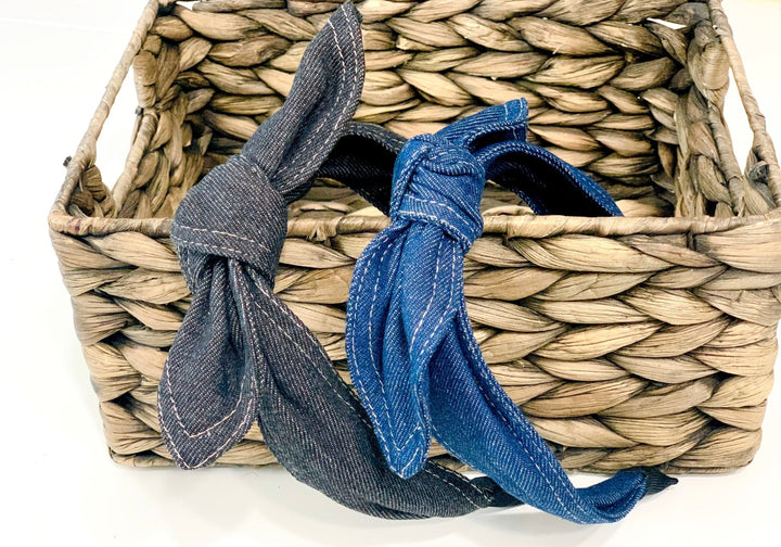 Denim Bow Headband - Comfortable black and blue headbands