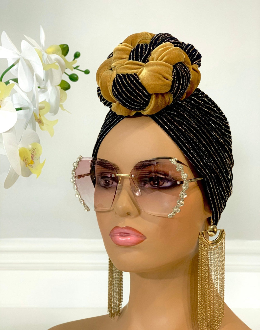 Dewa Braid-Design Turban - Pre-tied stretch velvet accessory