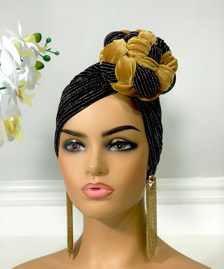 Dewa Braid-Design Turban - Pre-tied stretch velvet accessory