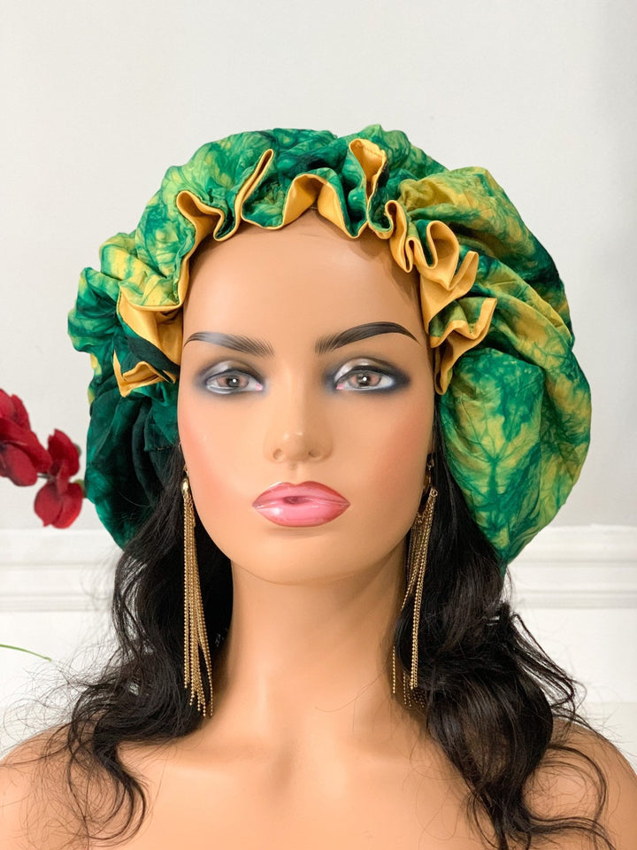 Jumbo Adire Satin Bonnets - Adjustable reversible hair bonnet