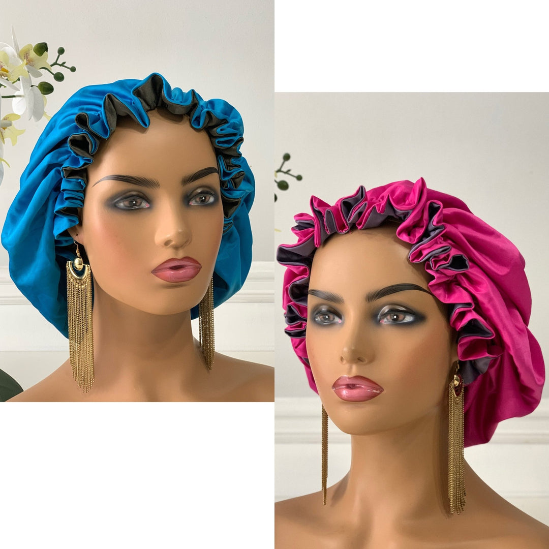 Jumbo Satin Bonnets - Adjustable reversible hair bonnets