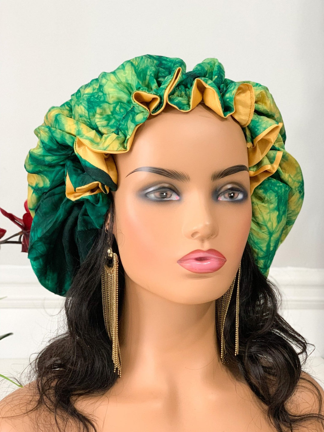 Jumbo Adire Satin Bonnets - Adjustable reversible hair bonnet