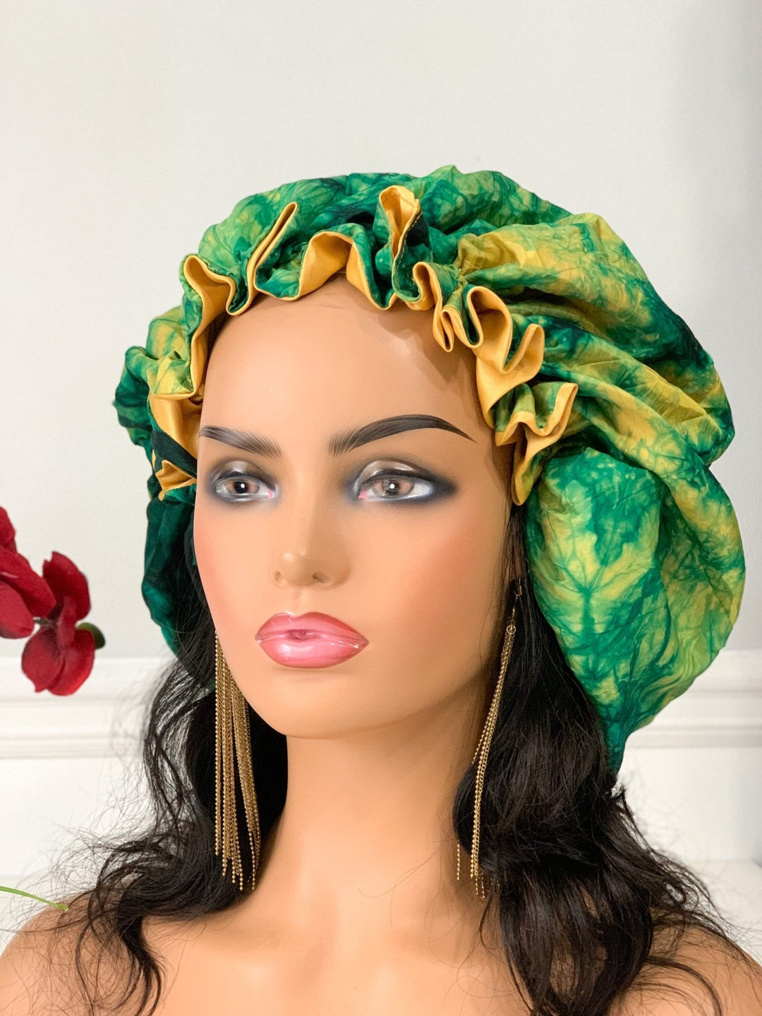 Jumbo Adire Satin Bonnets - Adjustable reversible hair bonnet