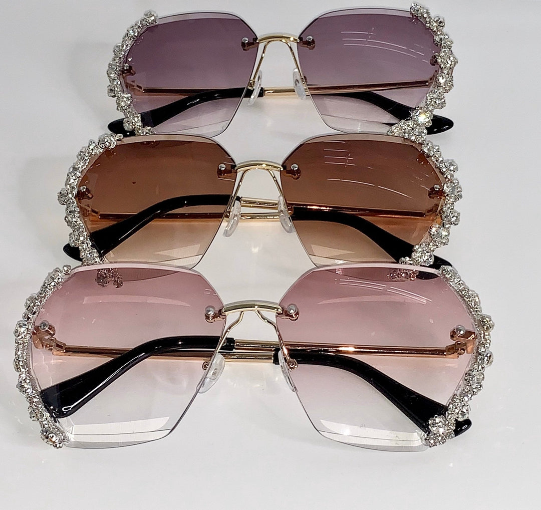 Luxury Rhinestone Rimless Sunglasses - Trendy women's eyewear