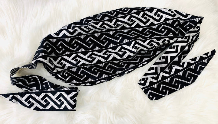 Misan Black & White African Print Satin-Lined Headwrap - Mudvii