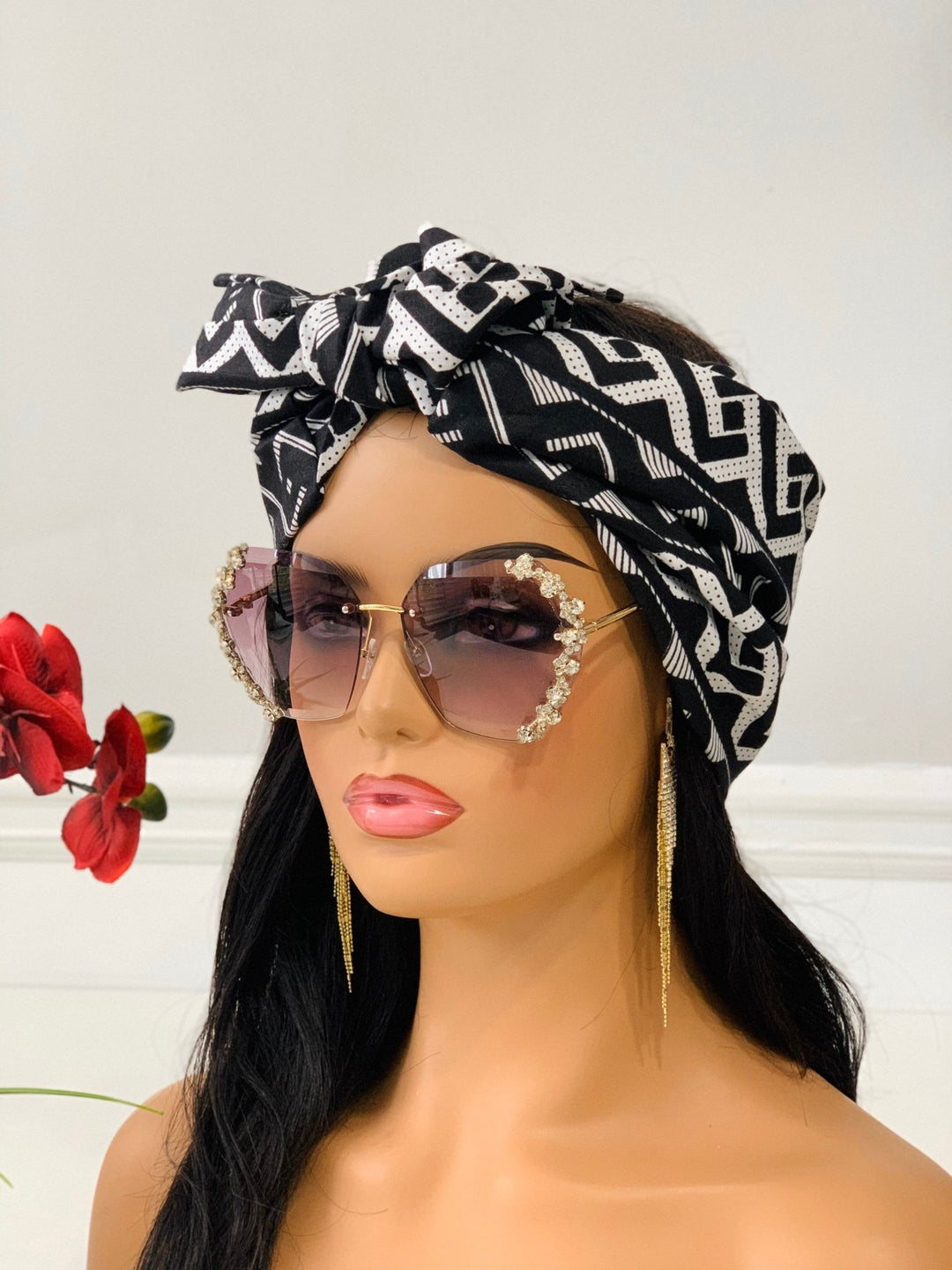 Misan Black & White African Print Satin-Lined Headwrap - Mudvii