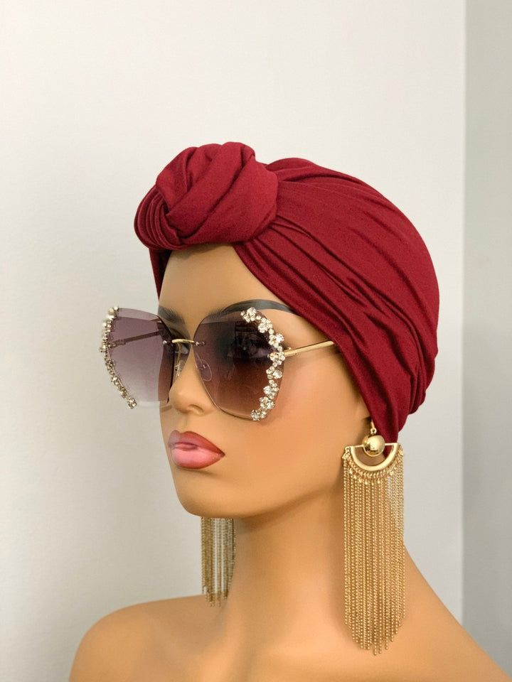 Noli Burgundy Pretied Knotted Turban - Mudvii