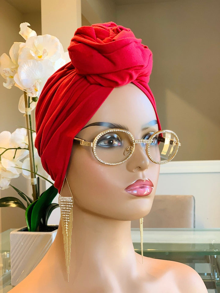 Red Flower Pretied Turban - Mudvii