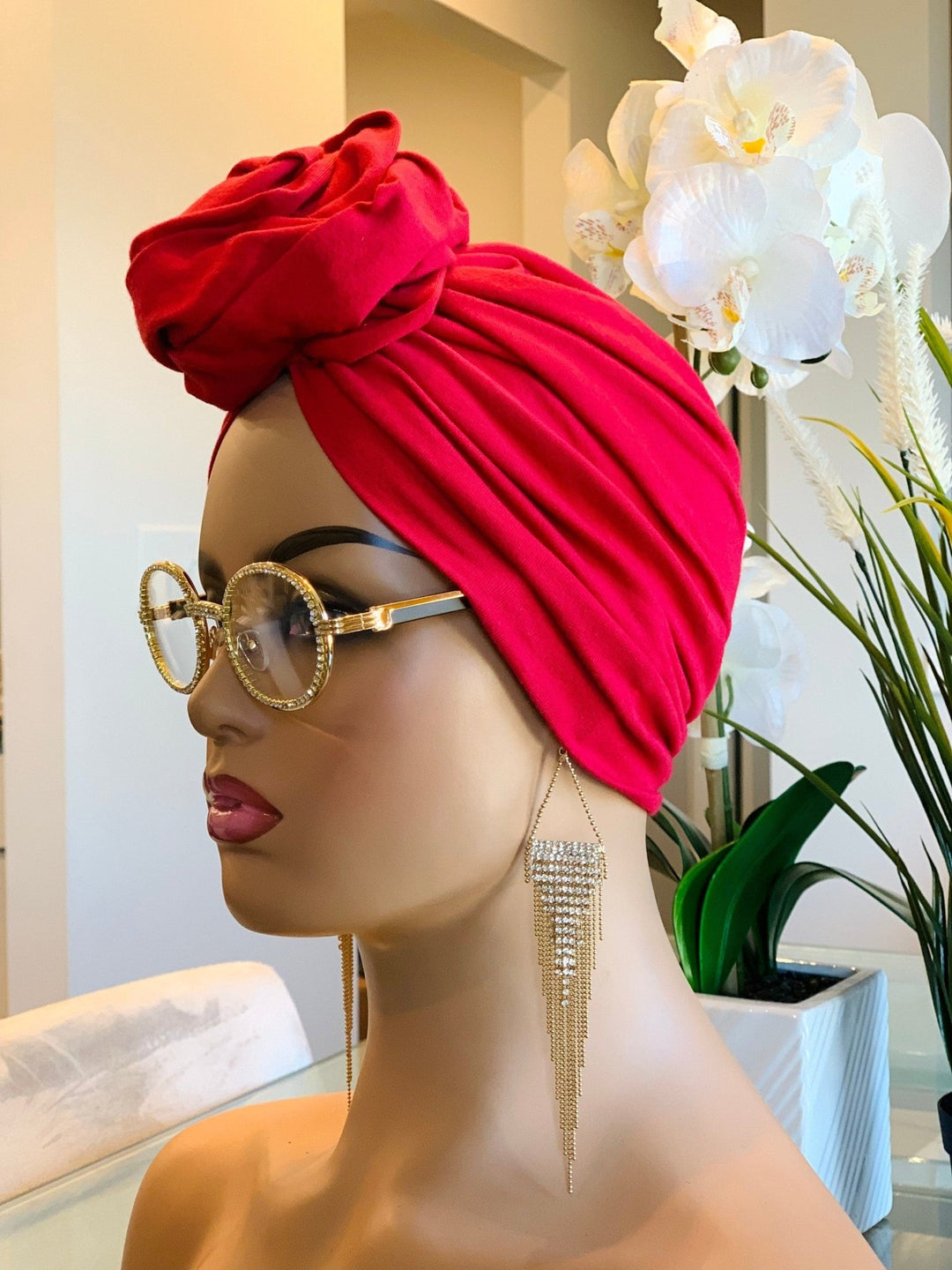 Red Flower Pretied Turban - Mudvii