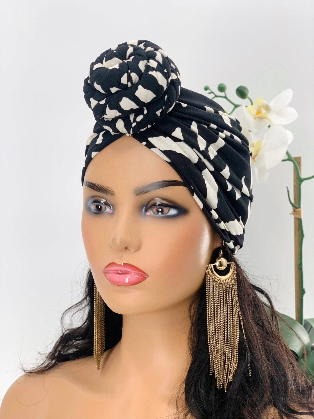 Remi Black & White Pre-Tied Turban - Mudvii