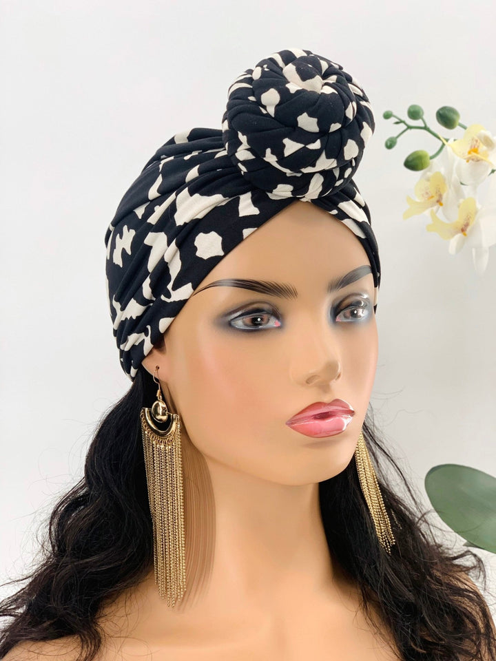 Remi Black & White Pre-Tied Turban - Mudvii