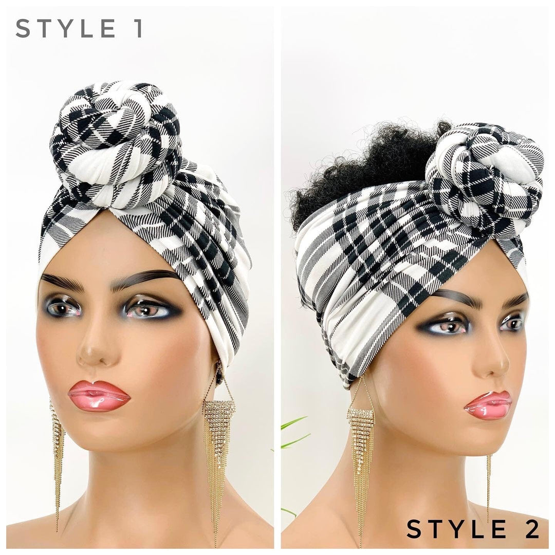 Tuoyo Plaid Pretied Turban - Mudvii